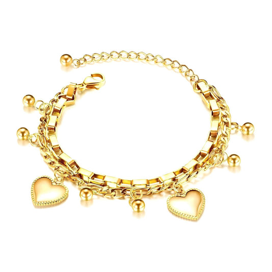 "Hearts" Bracelet, 18K Gold Plated Steel
