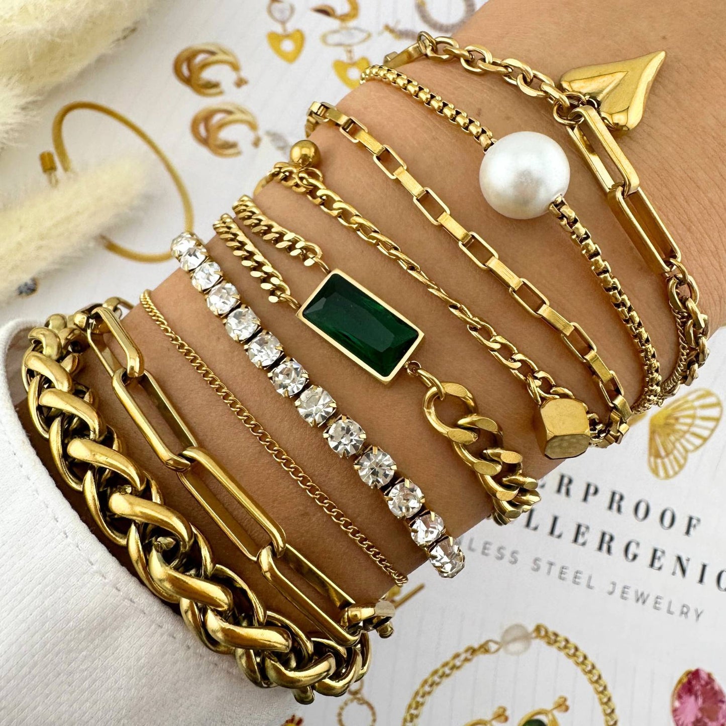 "Tennis" Bracelet, 18K Gold Plated Steel