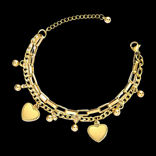 "Hearts" Bracelet, 18K Gold Plated Steel